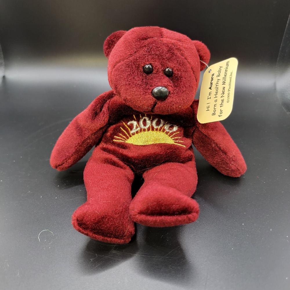 Plushland March of Dimes Burgundy "Aurora" Beanie Teddy Bear, "2000"